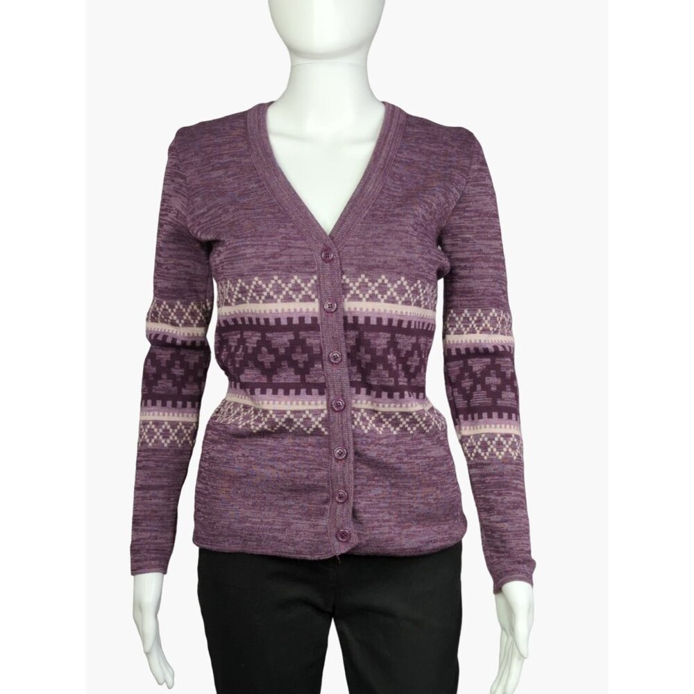 Vintage ACT III Cardigan Sweater Womens XS/S Fair Isle Knit Long Sleeve Purple